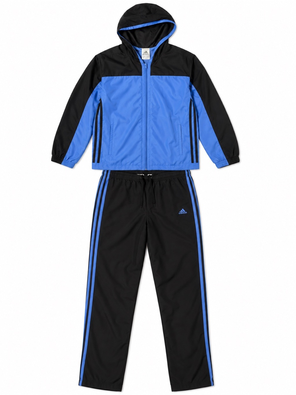Adidas Men’s Tracksuit Blue Black Hooded Jacket L / Track Pants M 3 Stripe